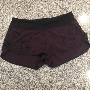 Lululemon black and purple running shorts